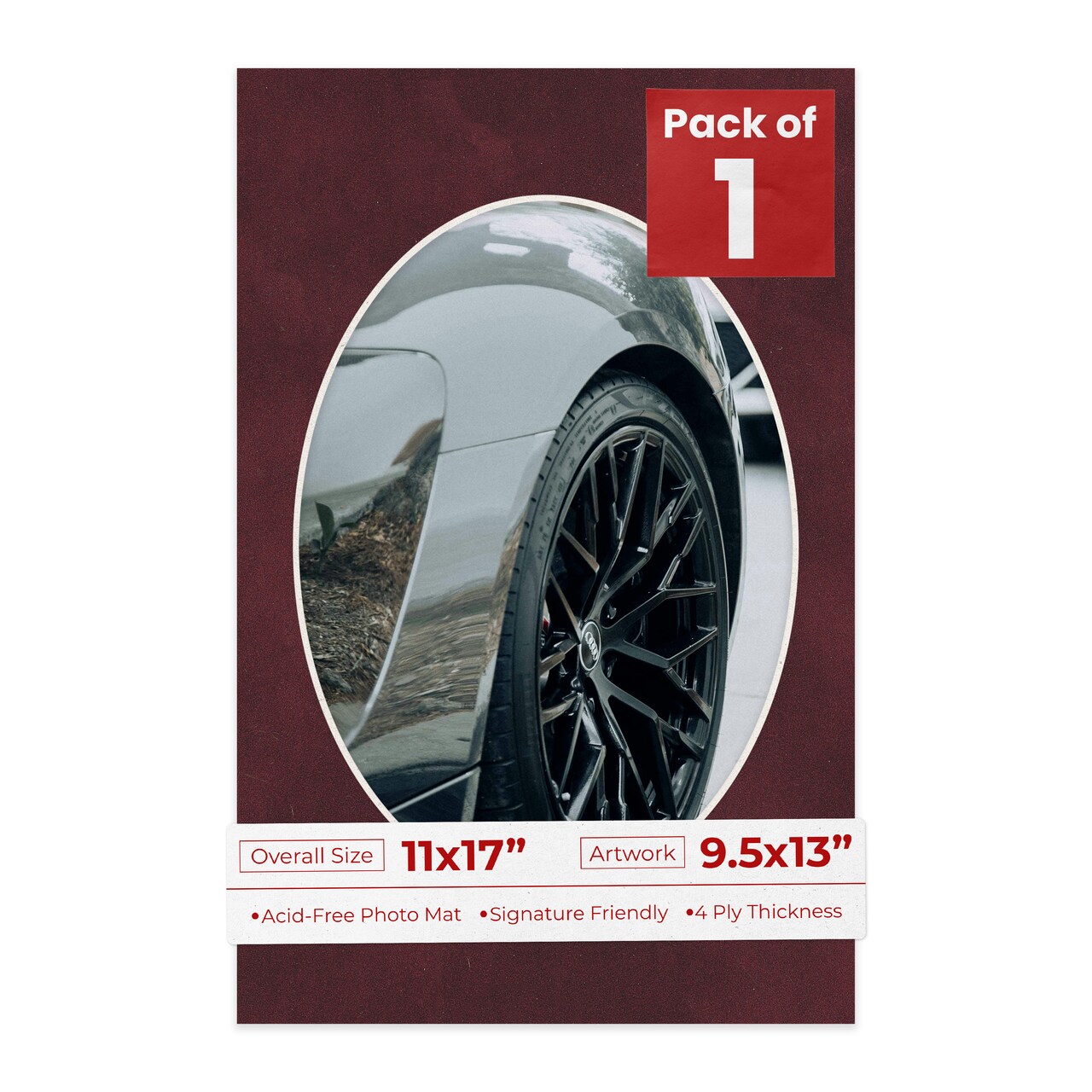 Dark Red Suede Mat Board for 11x17 Frames - Oval Opening for 9.5x13 Photos